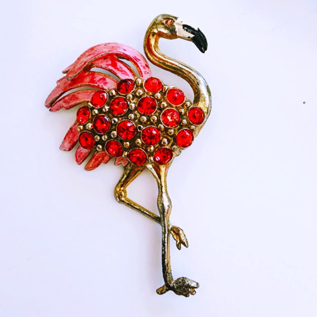 Vintage Rhinestone Flamingo Brooch